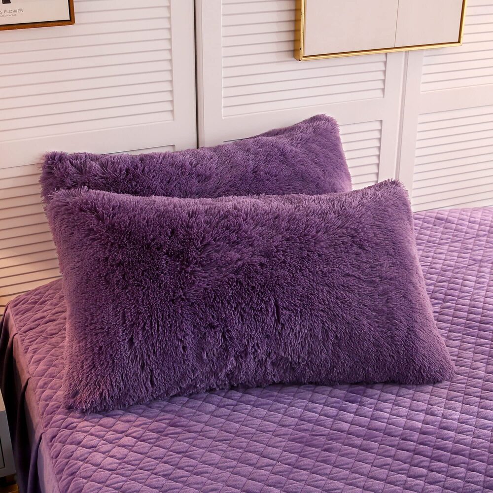 1235 2 Pack Faux Fur Pillow Shams,Shaggy Plush Home Decorative Luxury